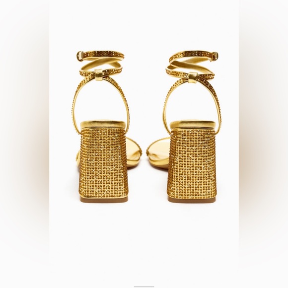 NWT Zara Gold Block Heel Sandals. Size 37 - Picture 4 of 16